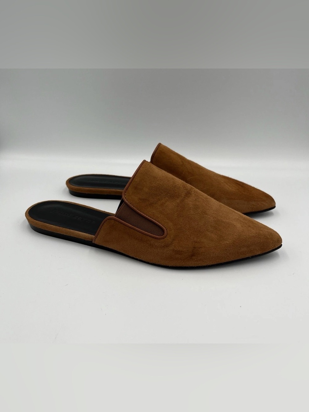 Jenni Kayne Saddle Brown Suede Pointed Toe Mules Flats Sz 39, 8.5 🤎